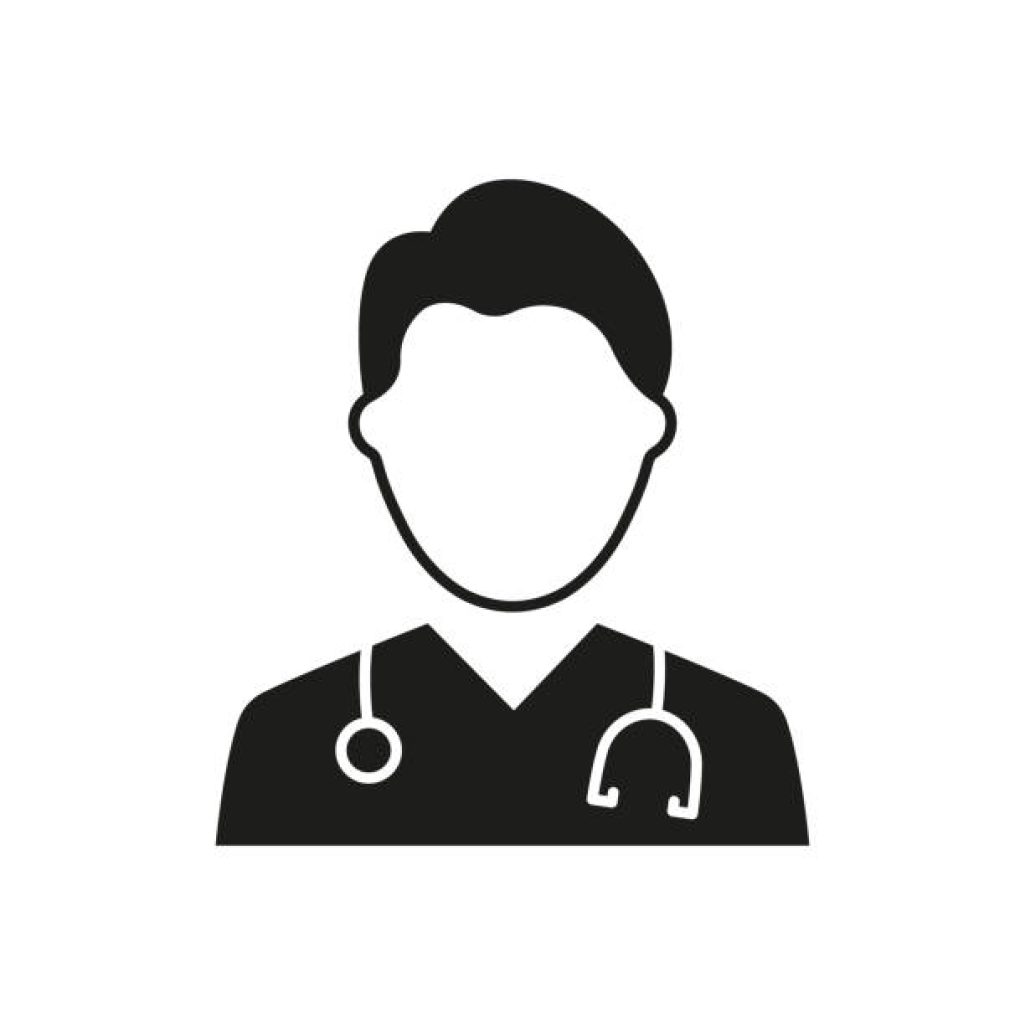 Professional Doctor with Stethoscope Silhouette Icon. Male Physicians Specialist and Assistant Black Pictogram. Isolated Vector Illustration.
